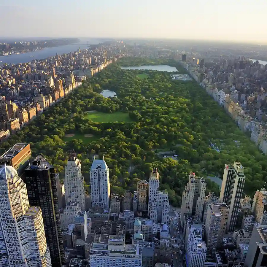 Vista aerea di Central Park circondato dai grattacieli di Manhattan