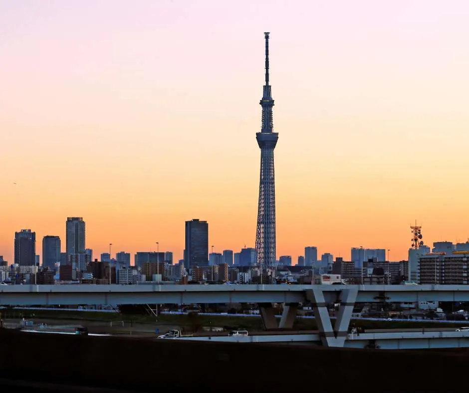 Offerta viaggio Tokyo e Kyoto – pacchetto vacanza Giappone organizzato Tokyo skyline al tramonto con Skytree durante un viaggio organizzato in Giappone.