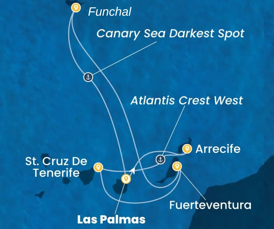Itinerario della crociera Costa Smeralda Speciale Fuga alle Canarie Mappa dell'itinerario della crociera Costa Smeralda tra le Isole Canarie.