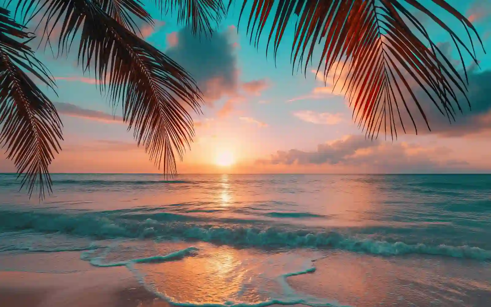 Spiaggia di sabbia bianca a Mauritius con palme e mare turchese
