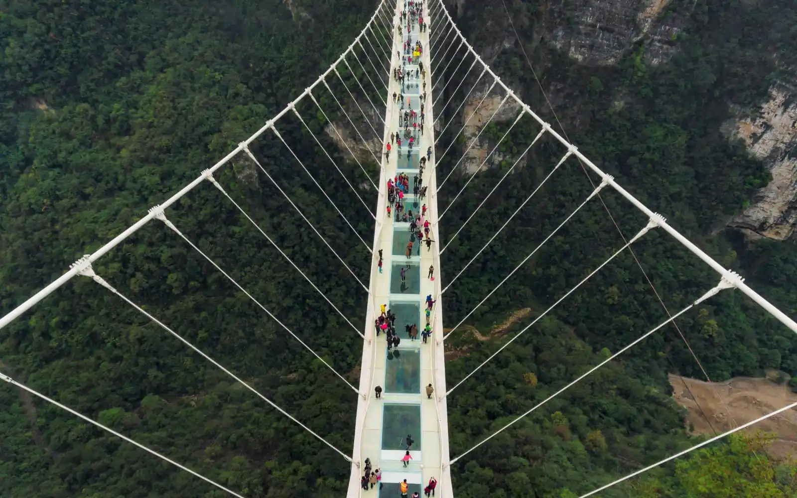 Ponte panoramico sospeso tra le montagne di Zhangjiajie in Cina